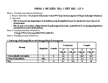Đề kiểm tra một tiết học kì I Vật lý lớp 9